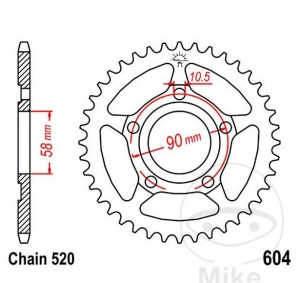 Rear Sprocket JTR604.44 (520 pitch) - Honda NSR 125 R ('98-'03) / NSR 125 R 80 Km/h ('97-'03) - JM