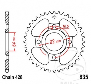 Rear Sprocket JTR835.46 (428 pitch) - Yamaha RD 80 LC II ('83-'86) / RD 125 LC ('82-'84) / SR 125 ('89-'02) - JM