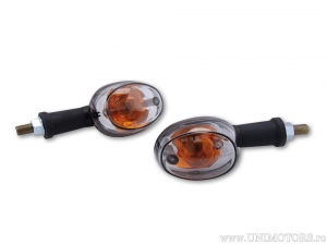 Semnalizare lunga fata/spate set 2buc cap indicator: 70x52mm carcasa neagra si sticla fumurie - SHIN YO