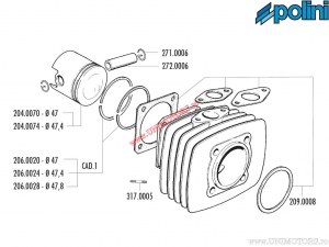 Set cilindro (diametro 47mm / 75cc) - 133.0072 - Fantic Issimo 50 AC 2T - Polini