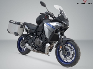 Set cutii laterale (sidecase) TRAX ADV M aluminiu argintiu si suporti PRO - 74.0L - Yamaha MT-07 Tracer ('16-) - SW-Motech