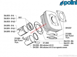 Set gietijzeren cilinder (diameter 46mm / 65cc) - 119.0055 - Honda Wallaroo / Peugeot Fox 50 2T AC - Polini