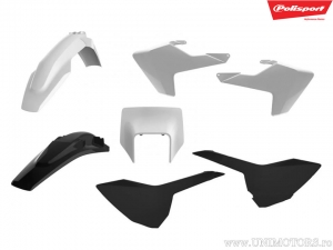 Set plastice albe/negre - Husqvarna FE 250 / FE 350 / FE 450 / FE 501 / TE 250 2T / TE 300 / TE 300 i ('17-'19) - Polisport