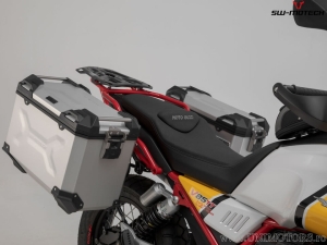 Set TRAX ADV argintiu (topcase + 2x sidecase + suporti PRO + ADVENTURE-RACK) - 150.0L - Moto Guzzi V85 TT ('19-) - SW-Motech