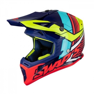 SIFAM - Kask Offroad SWAP S818 - niebieski / żółty fluorescencyjny / czerwony [XS]