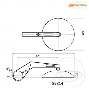 Specchio rotondo universale con braccio lungo set Daytona colore nero montato sull'estremità del manubrio - JM