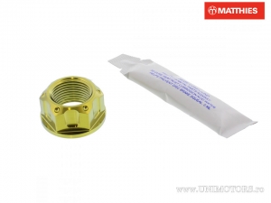 Tuerca de eje M20 x 1.50 mm x 27 mm de titanio dorado - Husqvarna FC 250 / Kawasaki ER-6F 650 A / Yamaha MT-10 1000 A ABS - JM