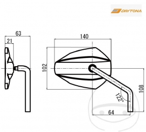 Universal Black Right Mirror Diamond Shape Daytona Handlebar Mount - JM