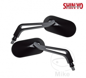 Universal Oval Mirror Set M10 mm Shin Yo Black Color Mounting on Handlebar - JM