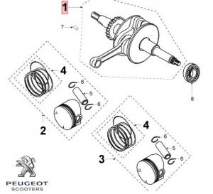 Virabrequim original (parafuso 12mm) - Peugeot Django / Elyseo / Elystar / Jet Force LC / Ludix / Speedfight 3 50cc 2T - Peugeot