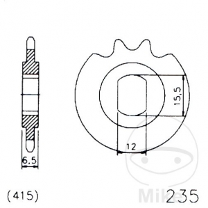 Voorste tandwiel Esjot - 12 tanden (stap 415) - Hercules MP2;MP4 50 / MX-1 25 / Optima 50 2;3;3S-Gang / P1 50 Automatik - JM