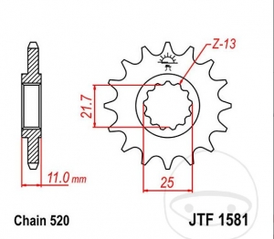 Voorste tandwiel JTF1581.15 (stap 520) - Yamaha FZ6 600 N / 600 NA ABS / 600 NS / 600 S Fazer / SA Fazer ABS / S2 600 NAHG ABS -