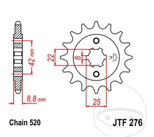 Voorste tandwiel JTF276.15 (stap 520) - Honda CB 250 RSZ / CL 250 S / XL 250 R / S / 500 R / S / 60 LM / R / RM / XR 250 R  / 50