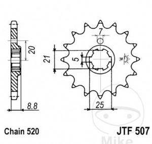 Voorste tandwiel JTF507.14 (stap 520) - Husqvarna CR 250 / CR 360 / WR 250 / WR 360 / Kawasaki KX 250 A / KX 500 A / KX 500 B - 