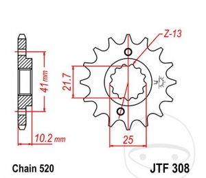 Vorderes Ritzel JTF308.14 (520er Teilung) - Aprilia Pegaso 650 ie Factory / ie Strada / ie Trail / ie Tundra - JM