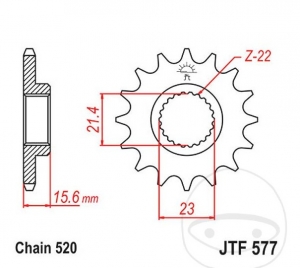 Vorderes Ritzel JTF577.14 (Teilung 520) - MZ/MUZ Baghira 660 / HR / SM / SM HR / Mastiff 660 / Skorpion 660 / SM 660 / S - JM