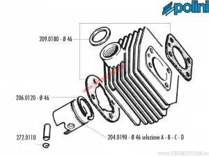 Zestaw cylindra (średnica 46mm / 70cc) - 134.0300 - MBK Club 50 / Evasion / Hard Rock / Swing / Rock Racing 50 2T AC - Polini