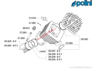 Zestaw cylindra (średnica 47mm / 67,8cc) - 142.0147/R - Peugeot Buxy / Elyseo / Vivacity / Trekker / Speedfight AC 2T - Polini