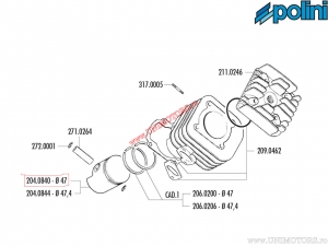 Zuiger (diameter 47mm) - 204.0840 - Benelli Pepe LX 50 ('07->) / Keeway F ACT 50 / Vento Triton 50 GT5 - Polini