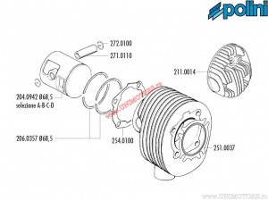 Zylinder-Set (Durchmesser 68,5mm / 221cc) - 140.0084 - Vespa Cosa 200 / PX 200 / Rally 200 2T AC - Polini