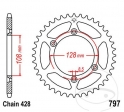 Πίνακας πίσω JTR797.51 (βήμα 428) - Suzuki DR-Z 125 L ('07-'21) - JM