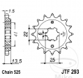 Front pinion JTF293.15 (pitch 525) - Honda VT 600 C ('88-'89) / XL 600 V Transalp ('87) / XL 600 V Transalp pinion ('88) - JM