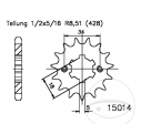 Front Sprocket Esjot - 13 teeth (pitch 428) - Dinli Cobia 50 ('11-'16) / Masai K 50 ('06-'09) / K 50 S ('10-'14) - JM