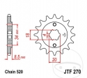 Front Sprocket JTF270.15 (pitch 520) - Buffalo/Quelle Rex 250 / CPI SUV 125 / Derbi DXR 200 DD / Honda CB 250 / CM 250 C - JM