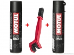 Kettingonderhoudsset - kettingspray voor reiniging Motul C1 400ML - kettingborstel - kettingspray voor smering Motul Road C2 400