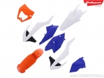 Orange/White/Blue Plastic Set - KTM EXC 250 E / EXC 300 E ('17) / EXC-F 450 ie Sixdays ('17-'19) - Polisport