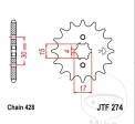 Piñón delantero JTF274.14 (paso 428) - Kawasaki KX 80 T 19/16 pulgadas / 80 W 17/14 pulgadas / 85 A 17/14 pulgadas - JM