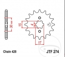 Piñón delantero JTF274.15 (paso 428) - Honda CRF 100 F / Honda MSX 125 / Honda MSX 125 A ABS / Honda MTX 80 R2 - JM