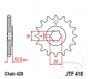 Pinhão dianteiro JTF410.14 (passo 428) - Hyosung GA 125 / RT 125 D / XRX 125 AC SM / Qingqi QM125-2D 125 DD / Sachs Roadster 12