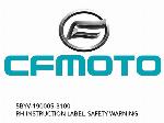 RH INSTRUCTION LABEL, SAFETY WARNING - 5BYV-190005-3100 - CFMOTO